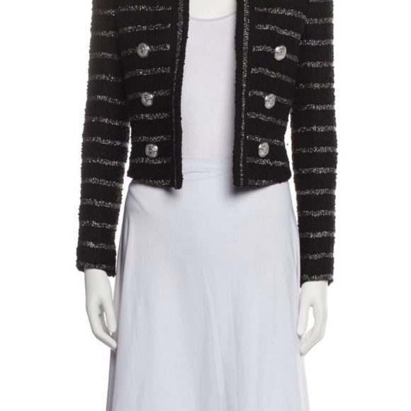 Balmain Jackets & Blazers - Balmain Black Tweed Cropped Striped Jacket